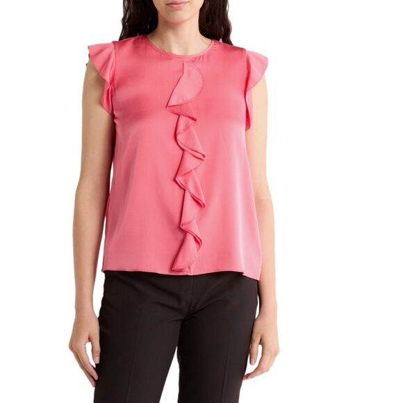 NWT Elie Tahari “Anya” ruffle cap sleeves silk blend top in pink Size S - Picture 2 of 13